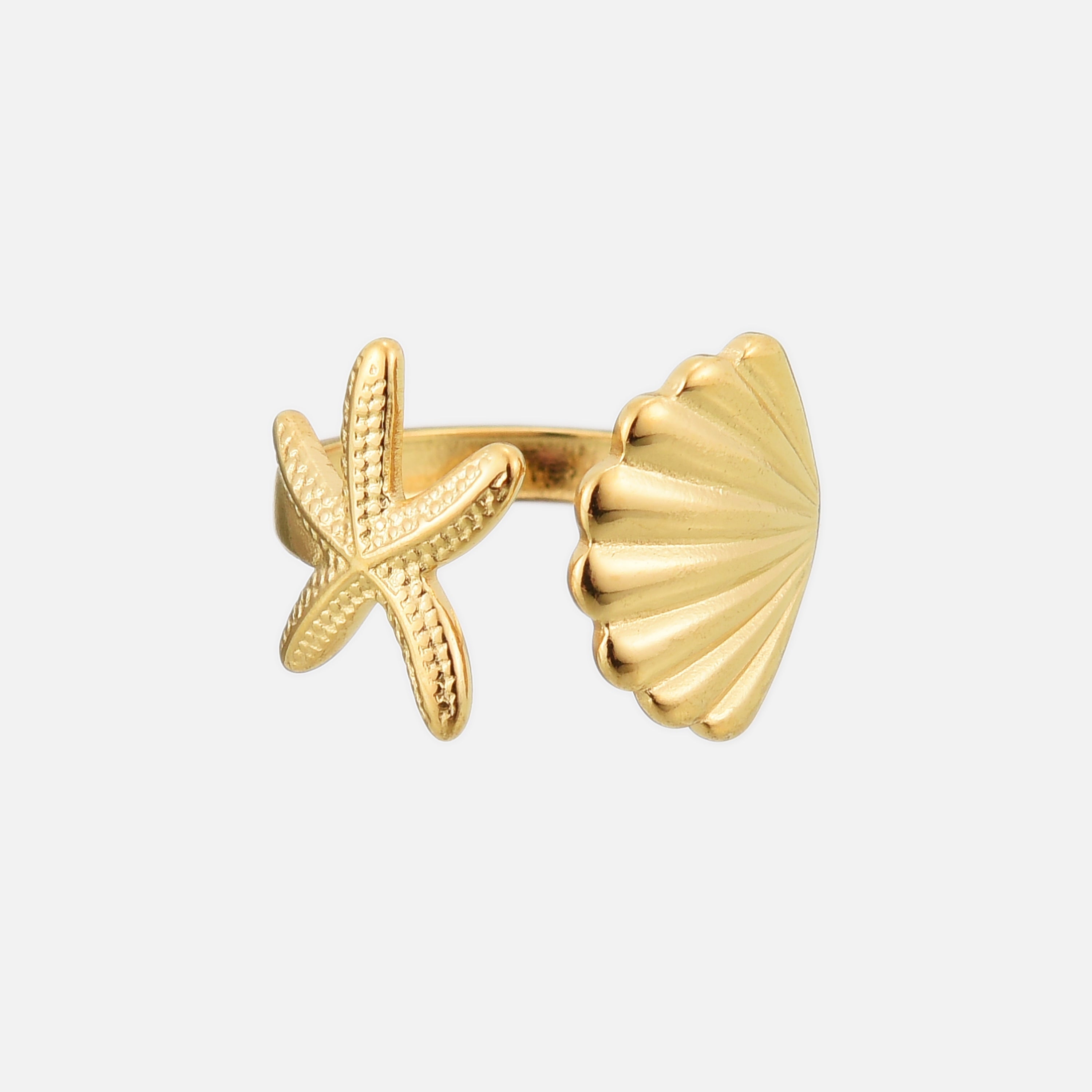 Marina Ring with Starfish and Shell Design – Maritime & Adjustable