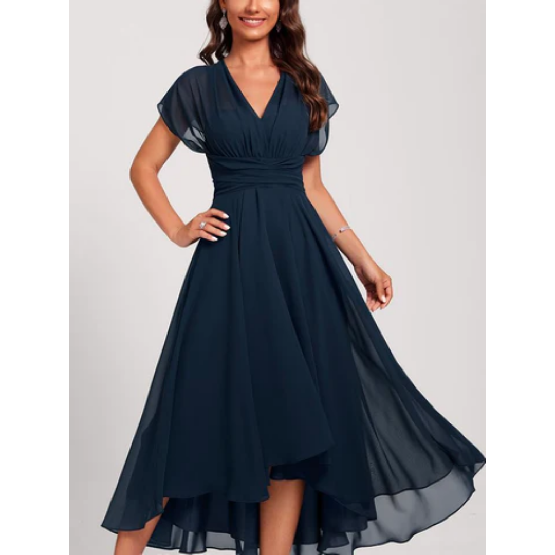 Women's V-Neck Flared Formal Dress | Midi