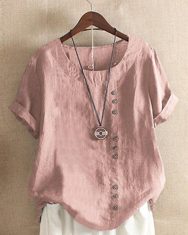 Women's Short Sleeve Blouse with Classic Round Neck