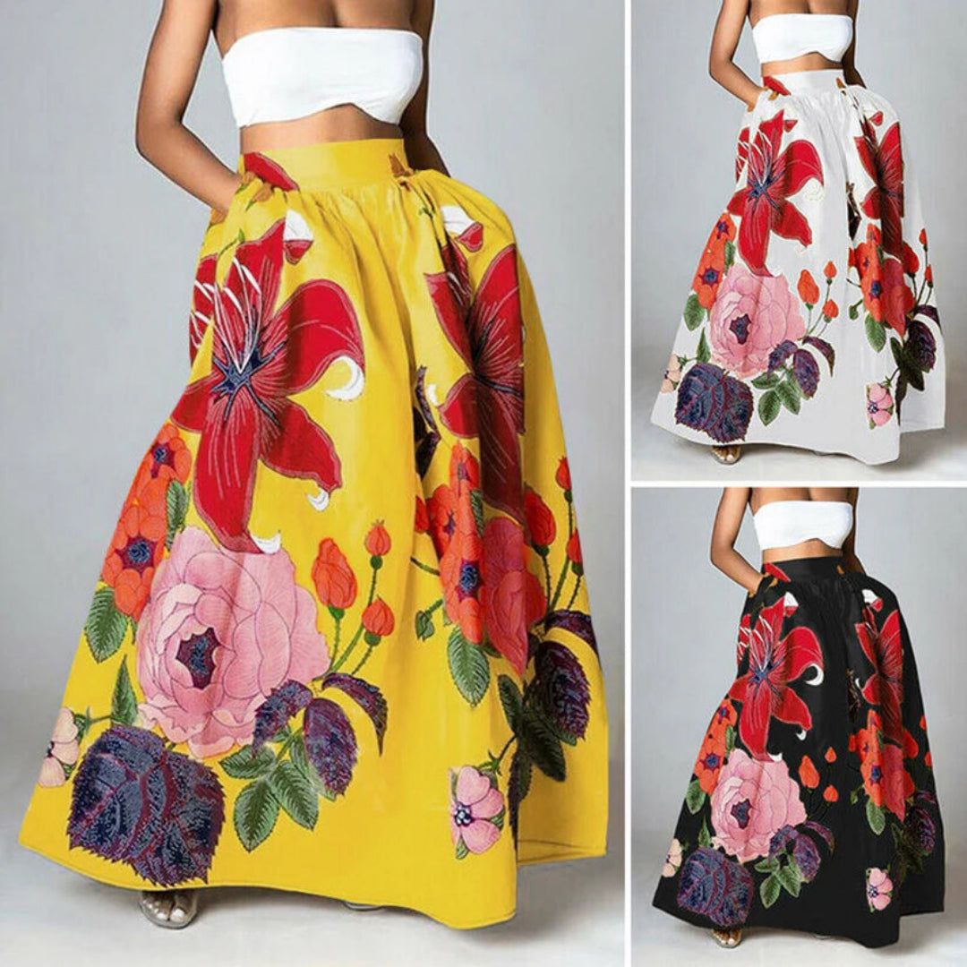 Women's Flower Print High-Waisted Stylish Skirt | Maxi
