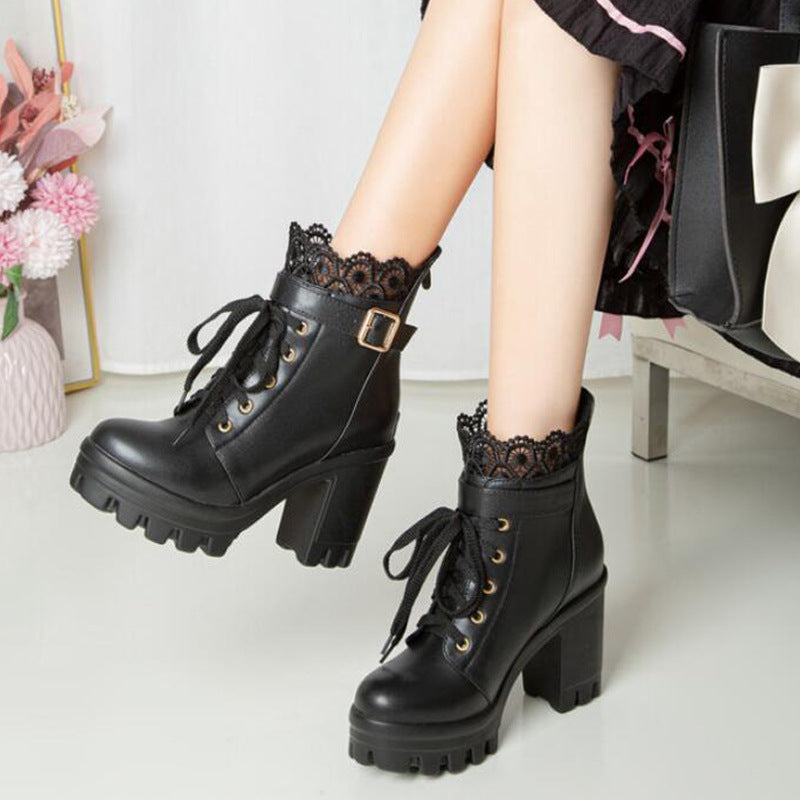 Cozenia™ | Fashionable lace-up ankle boots with sturdy heel