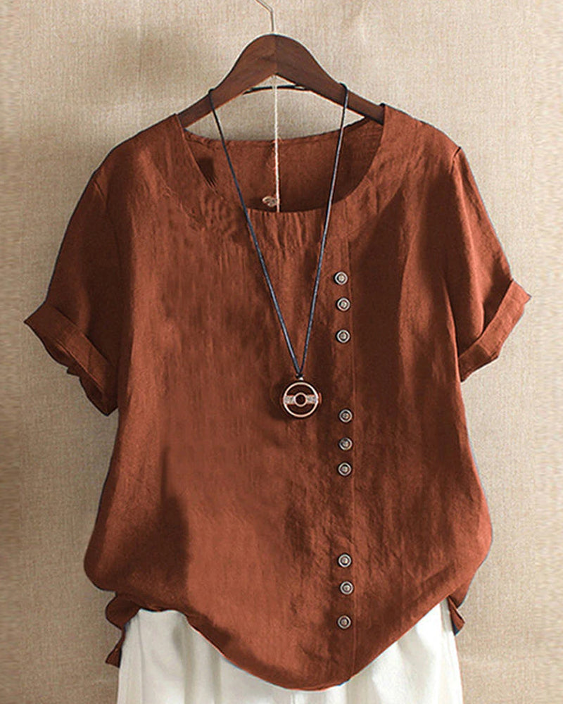 Women's Short Sleeve Blouse with Classic Round Neck