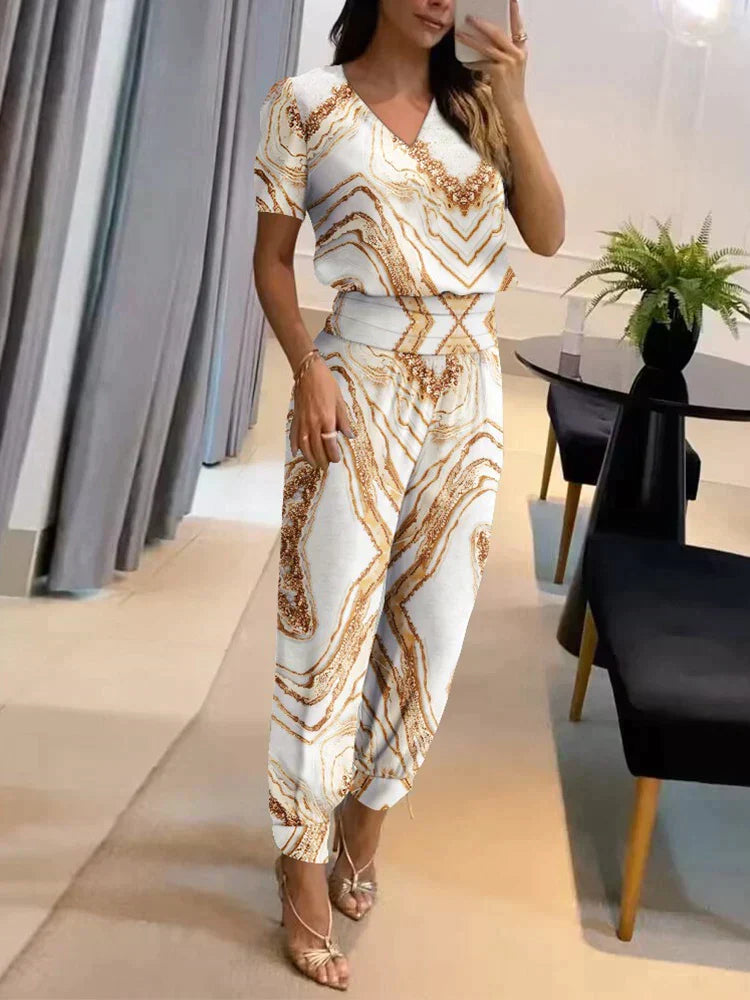 Two-Piece Set with V-Neck Top and Shorts for Women | Formal