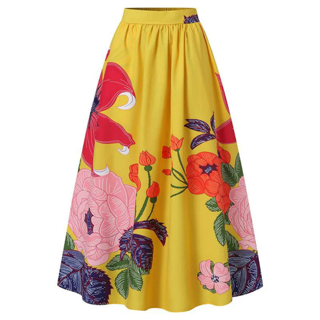 Women's Flower Print High-Waisted Stylish Skirt | Maxi