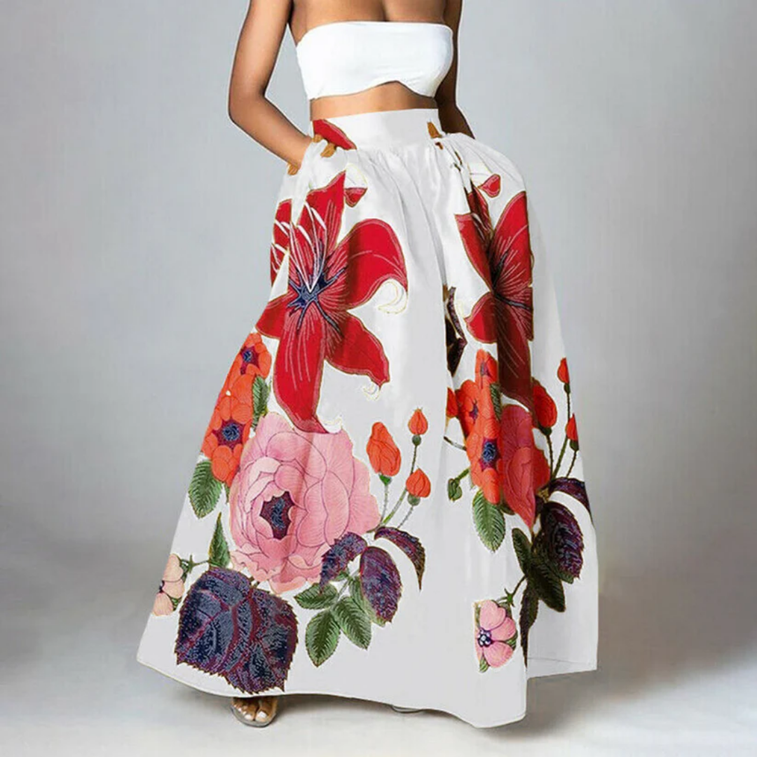 Women's Flower Print High-Waisted Stylish Skirt | Maxi