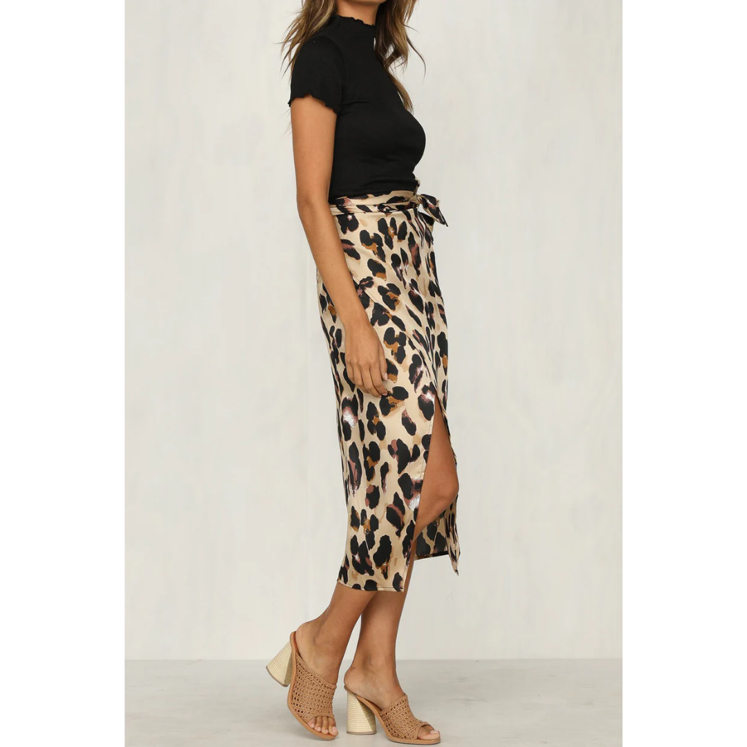 Women's Leopard Print Slit Summer Skirt | Midi