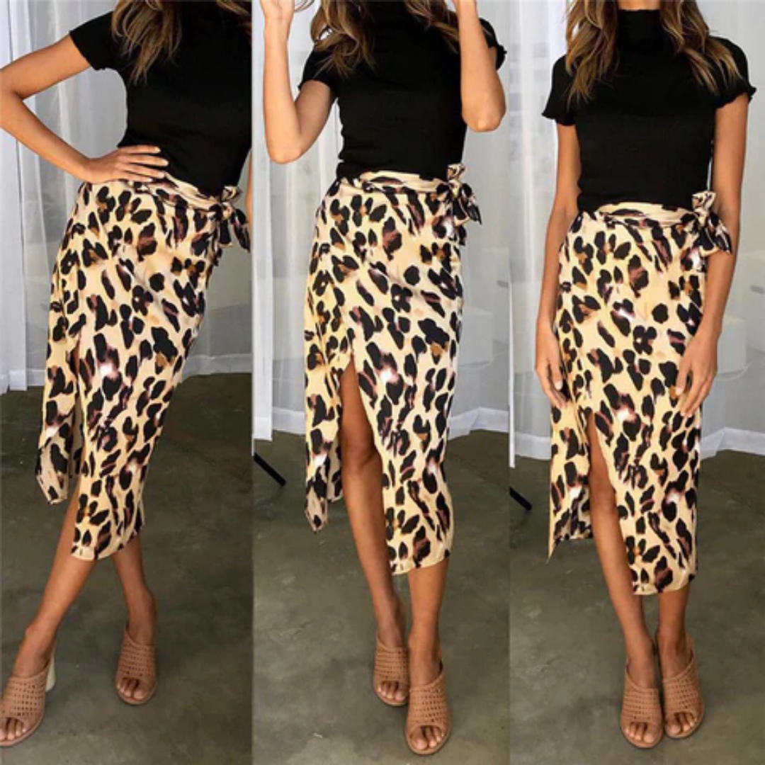 Women's Leopard Print Slit Summer Skirt | Midi