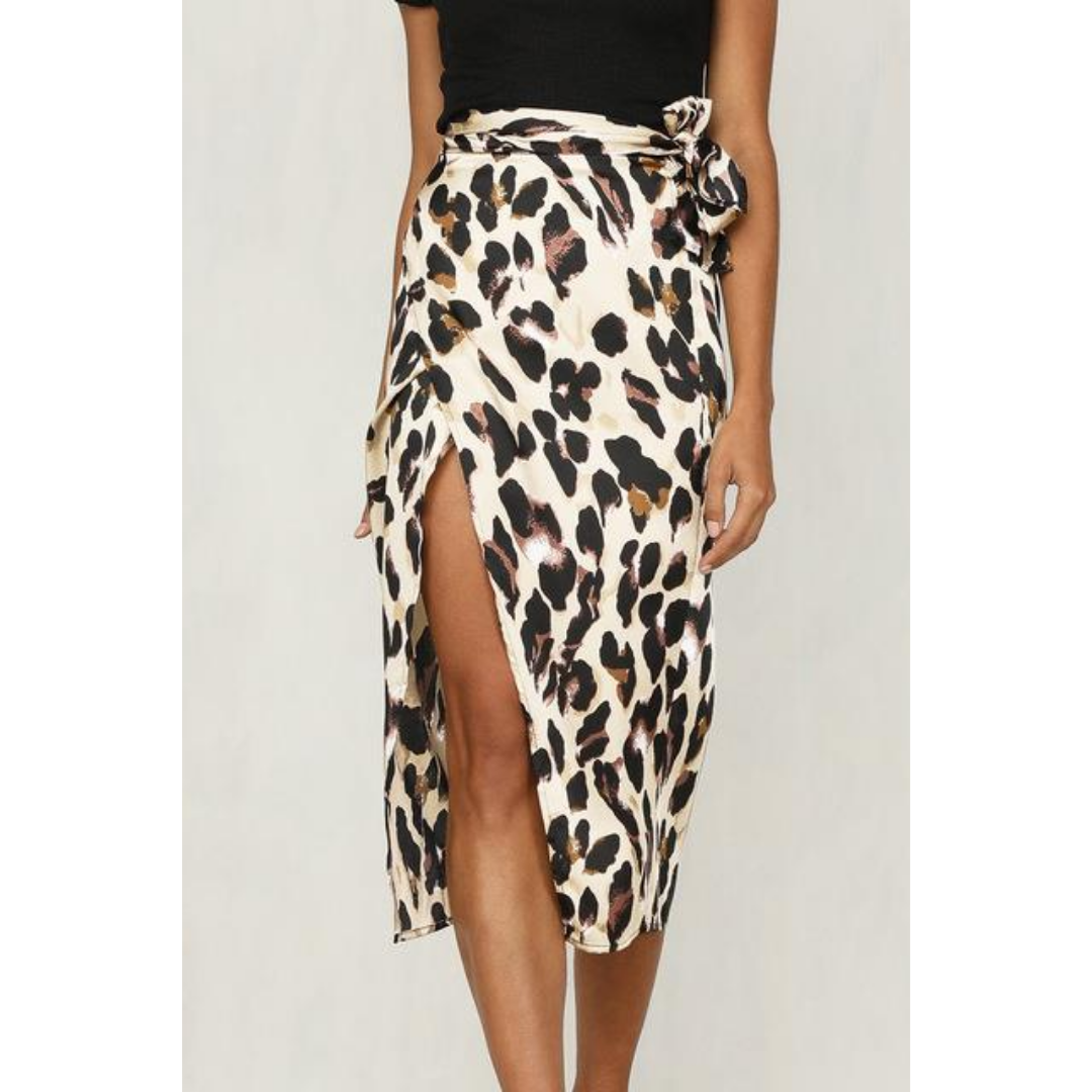 Women's Leopard Print Slit Summer Skirt | Midi
