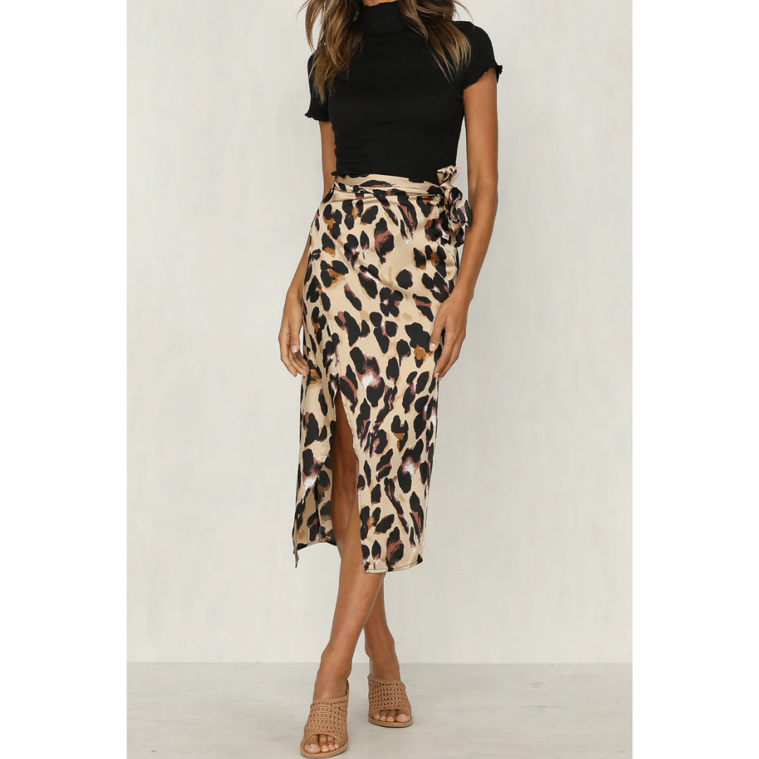 Women's Leopard Print Slit Summer Skirt | Midi