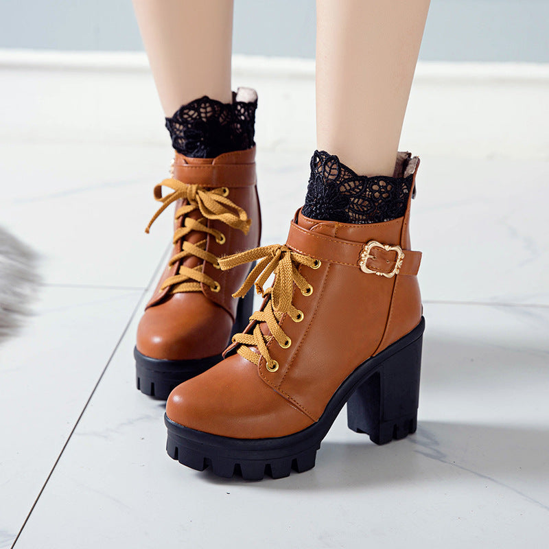 Cozenia™ | Fashionable lace-up ankle boots with sturdy heel