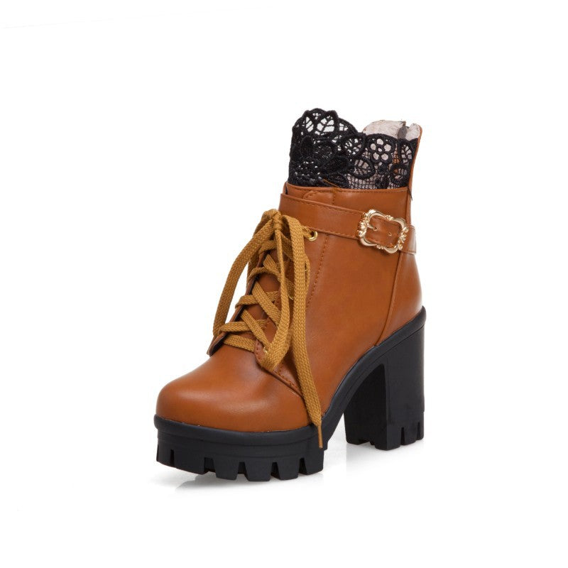 Cozenia™ | Fashionable lace-up ankle boots with sturdy heel