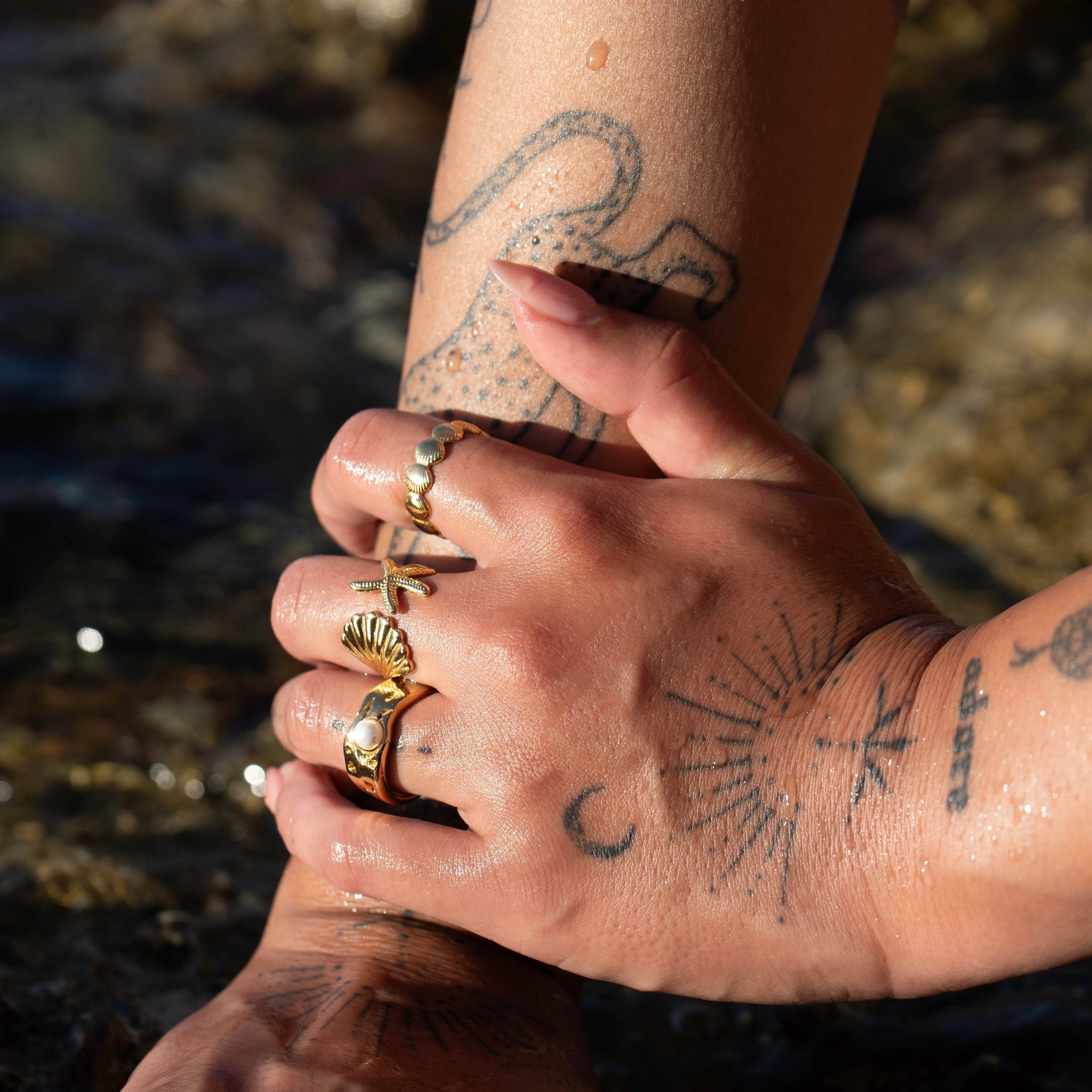 Marina Ring with Starfish and Shell Design – Maritime & Adjustable