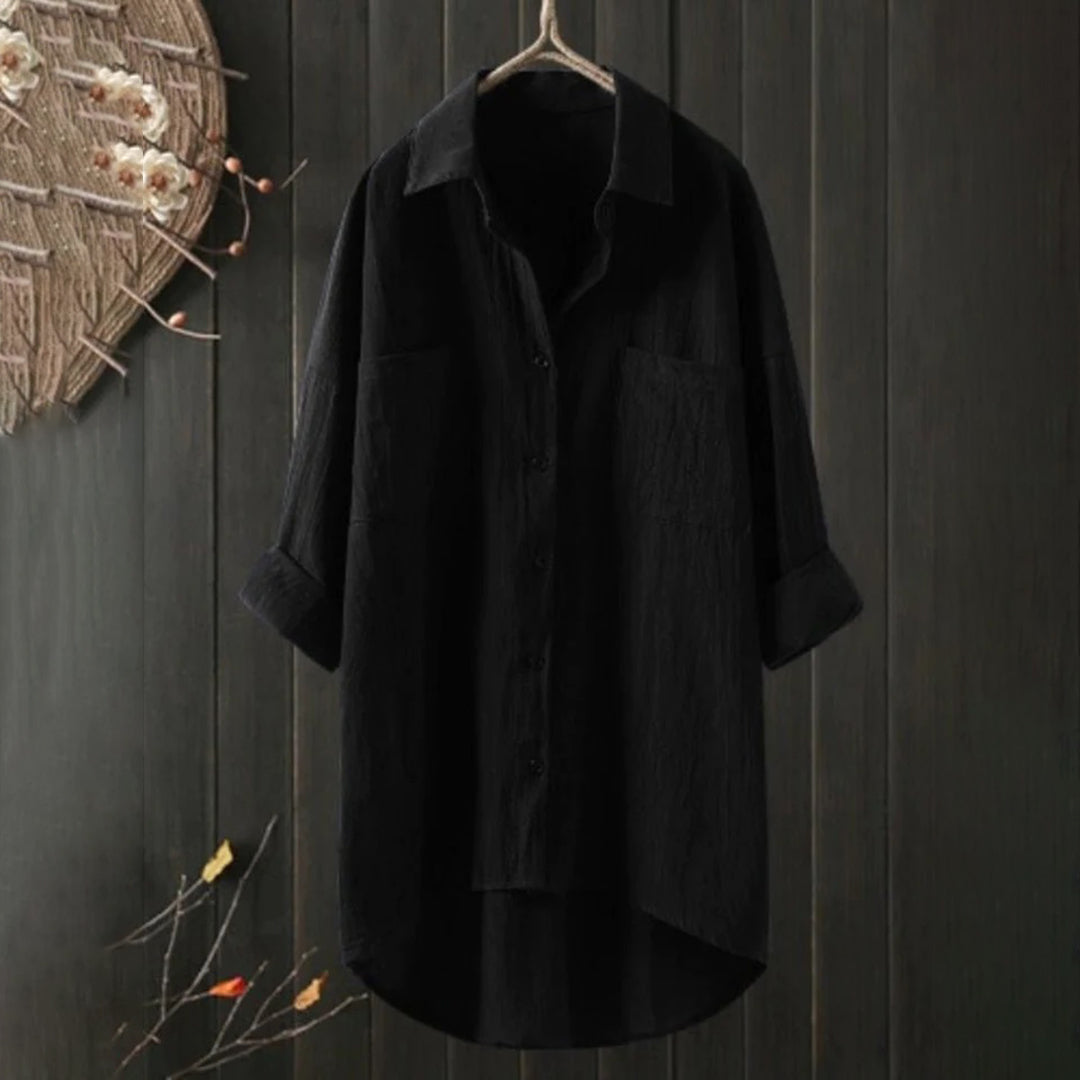 Women's linen shirt with button placket and long sleeves