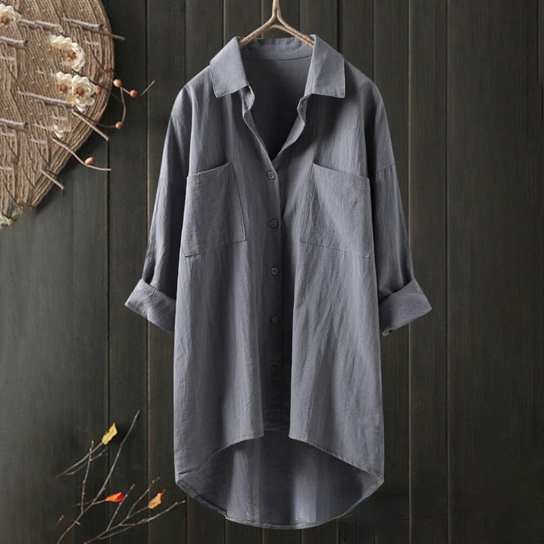 Women's linen shirt with button placket and long sleeves