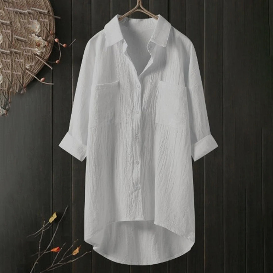Women's linen shirt with button placket and long sleeves