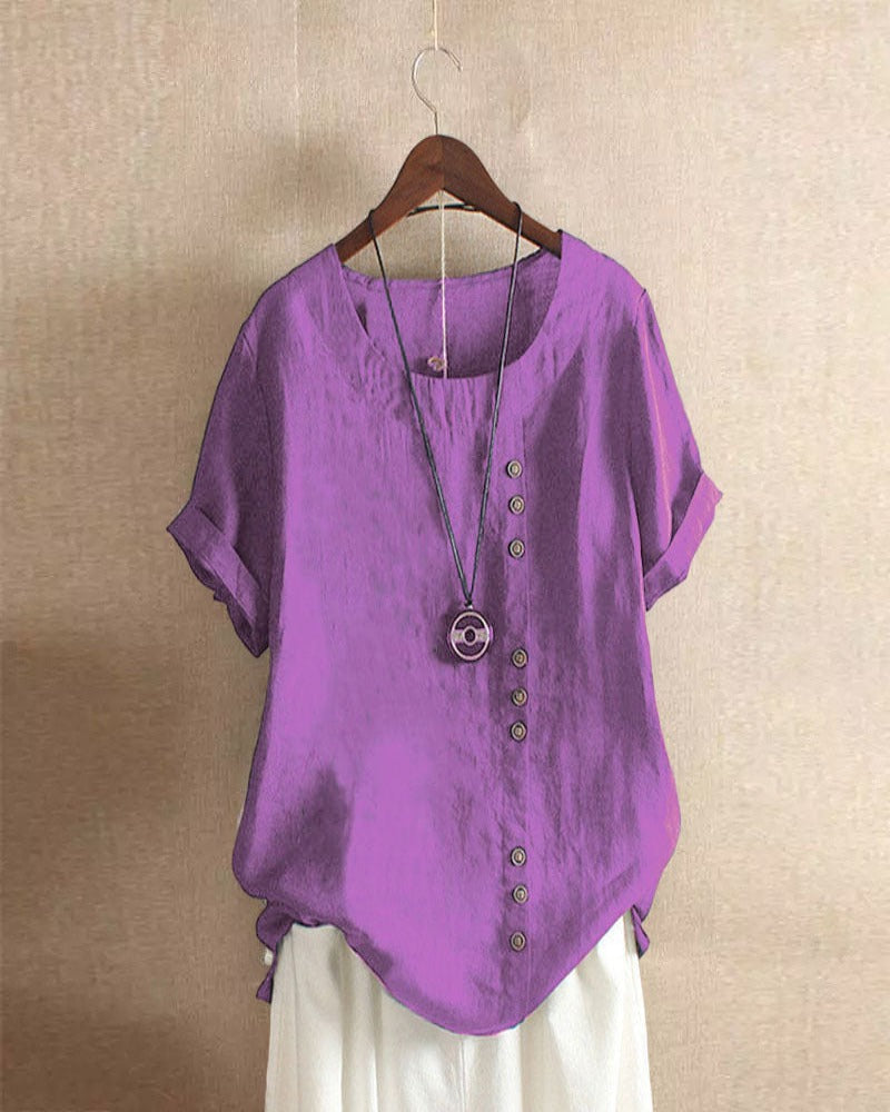 Women's Short Sleeve Blouse with Classic Round Neck