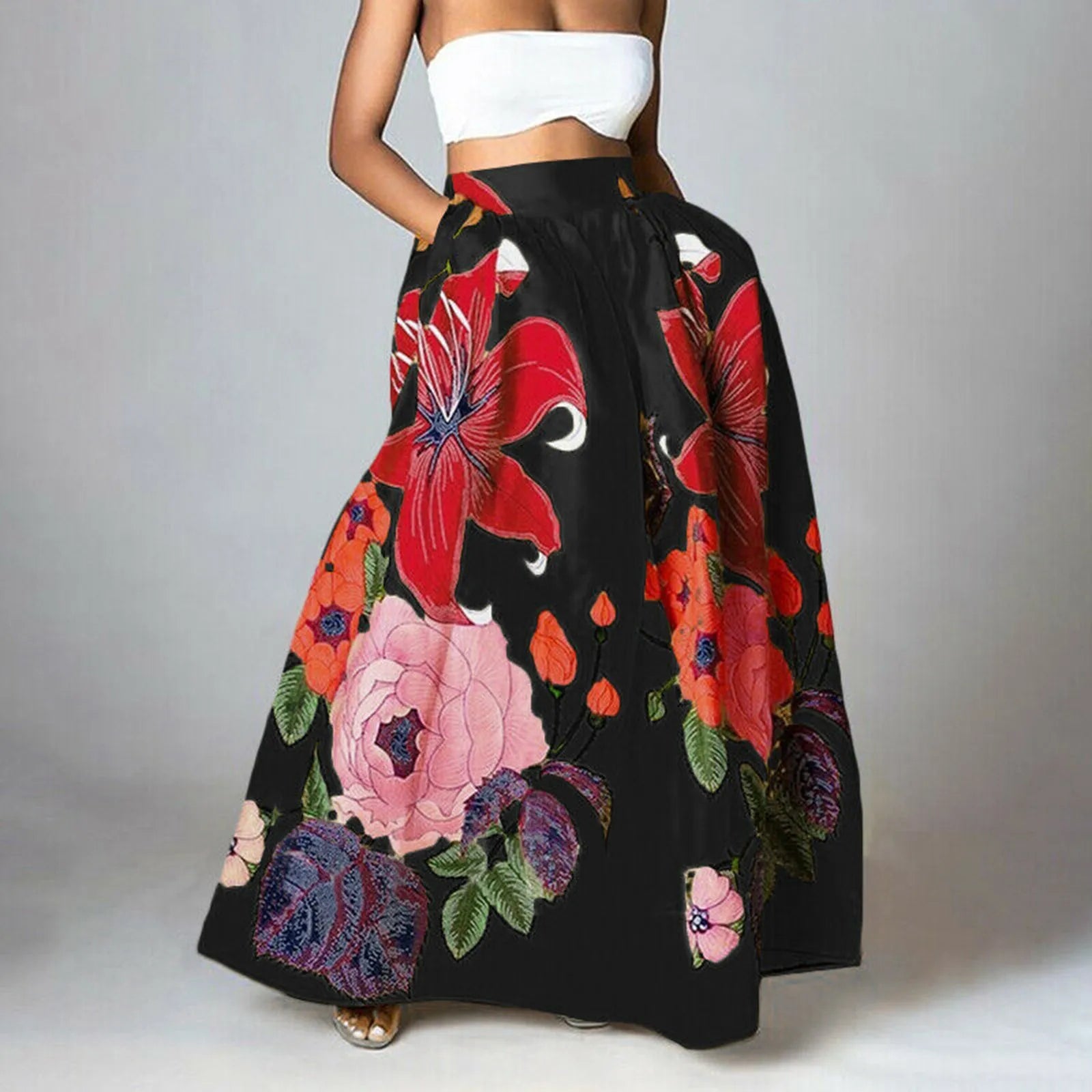 Women's Flower Print High-Waisted Stylish Skirt | Maxi