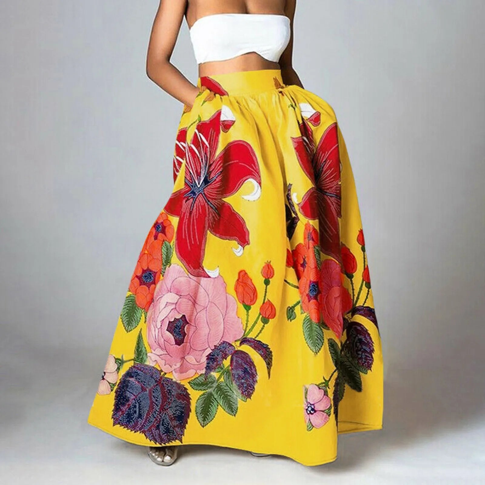 Women's Flower Print High-Waisted Stylish Skirt | Maxi