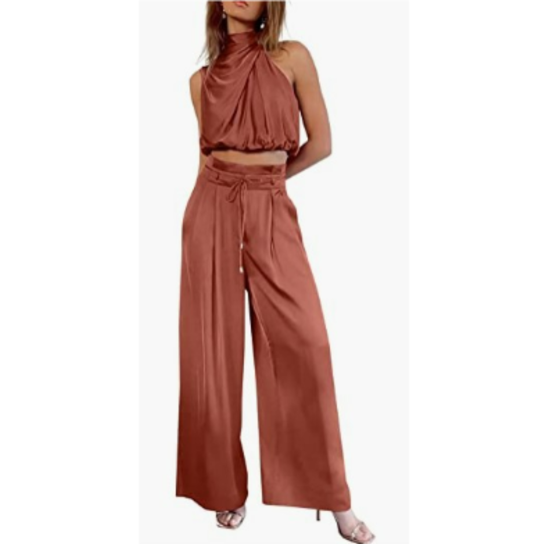 Set of Sleeveless Top and High-Waisted Pants for Women | Summer