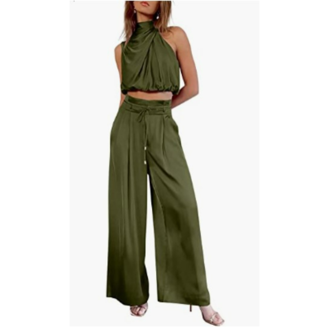 Set of Sleeveless Top and High-Waisted Pants for Women | Summer