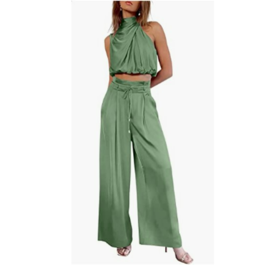 Set of Sleeveless Top and High-Waisted Pants for Women | Summer