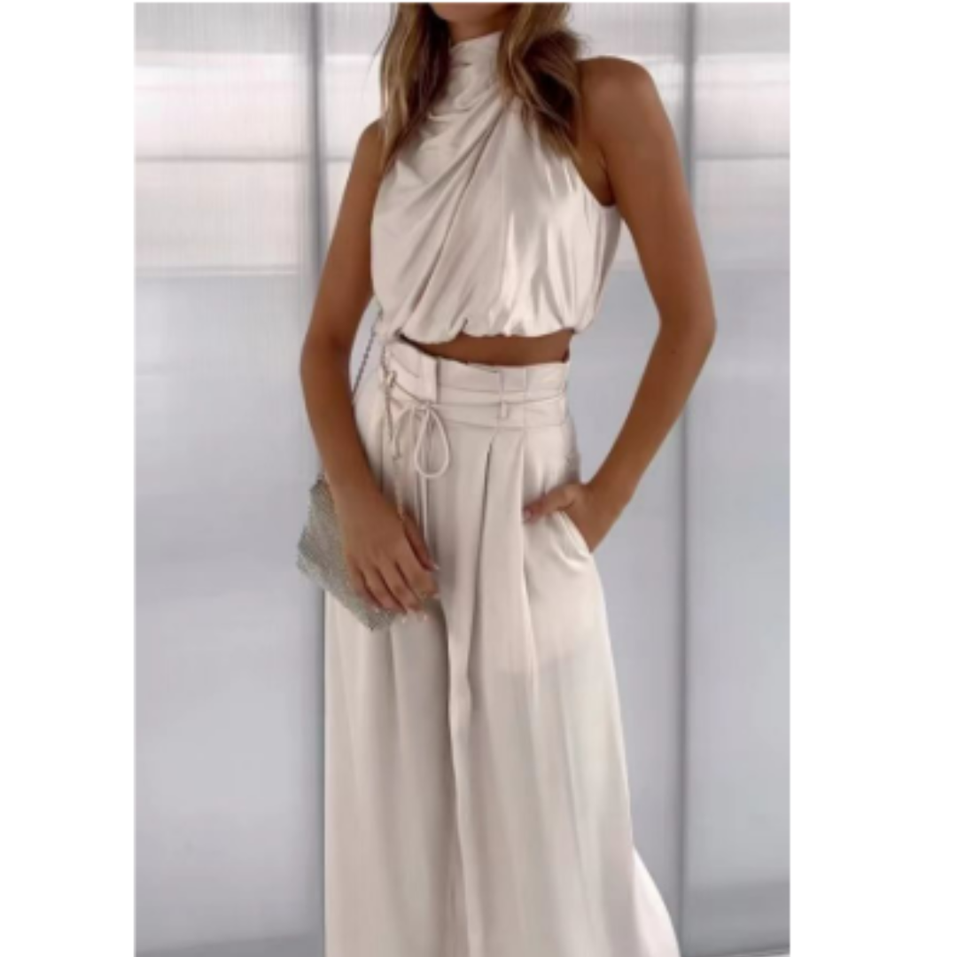 Set of Sleeveless Top and High-Waisted Pants for Women | Summer