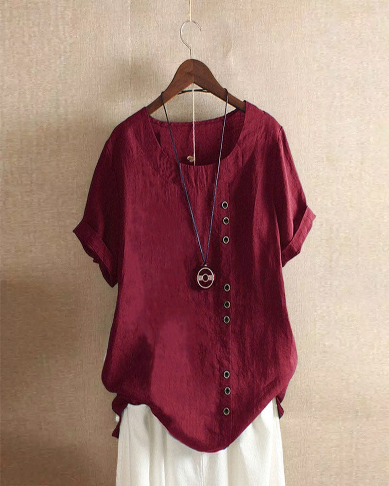 Women's Short Sleeve Blouse with Classic Round Neck