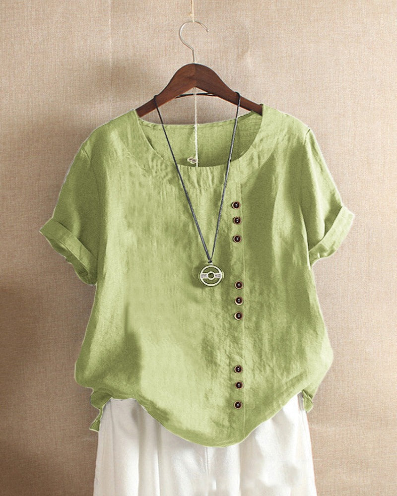 Women's Short Sleeve Blouse with Classic Round Neck