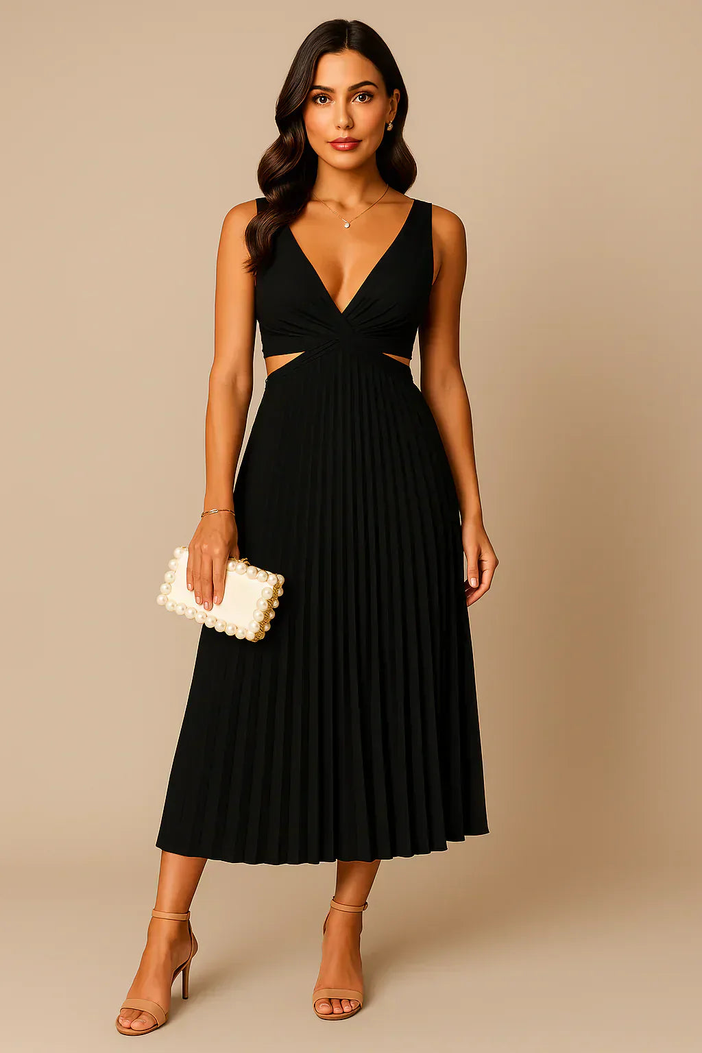 Elegant Pleated Evening Dress for Women | Midi