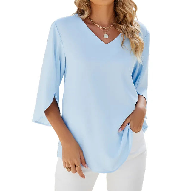 Women's 3/4 Sleeve V-Neck Summer Blouse | Comfortable