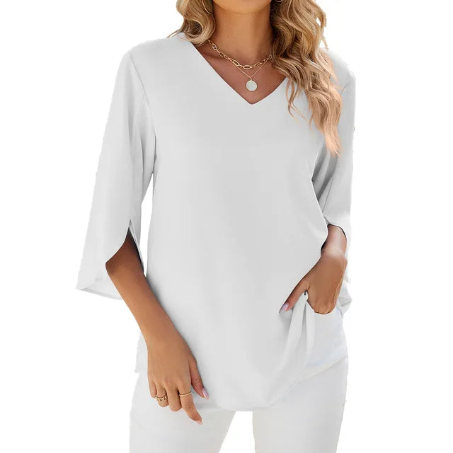 Women's 3/4 Sleeve V-Neck Summer Blouse | Comfortable
