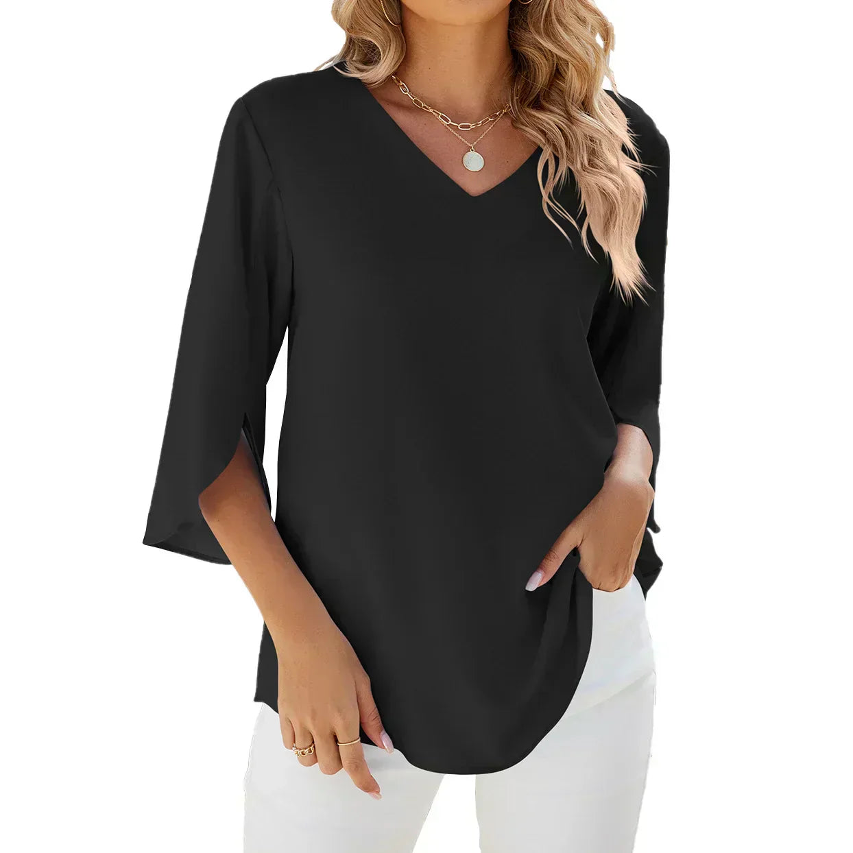 Women's 3/4 Sleeve V-Neck Summer Blouse | Comfortable