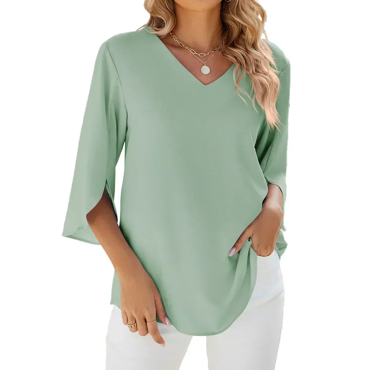 Women's 3/4 Sleeve V-Neck Summer Blouse | Comfortable