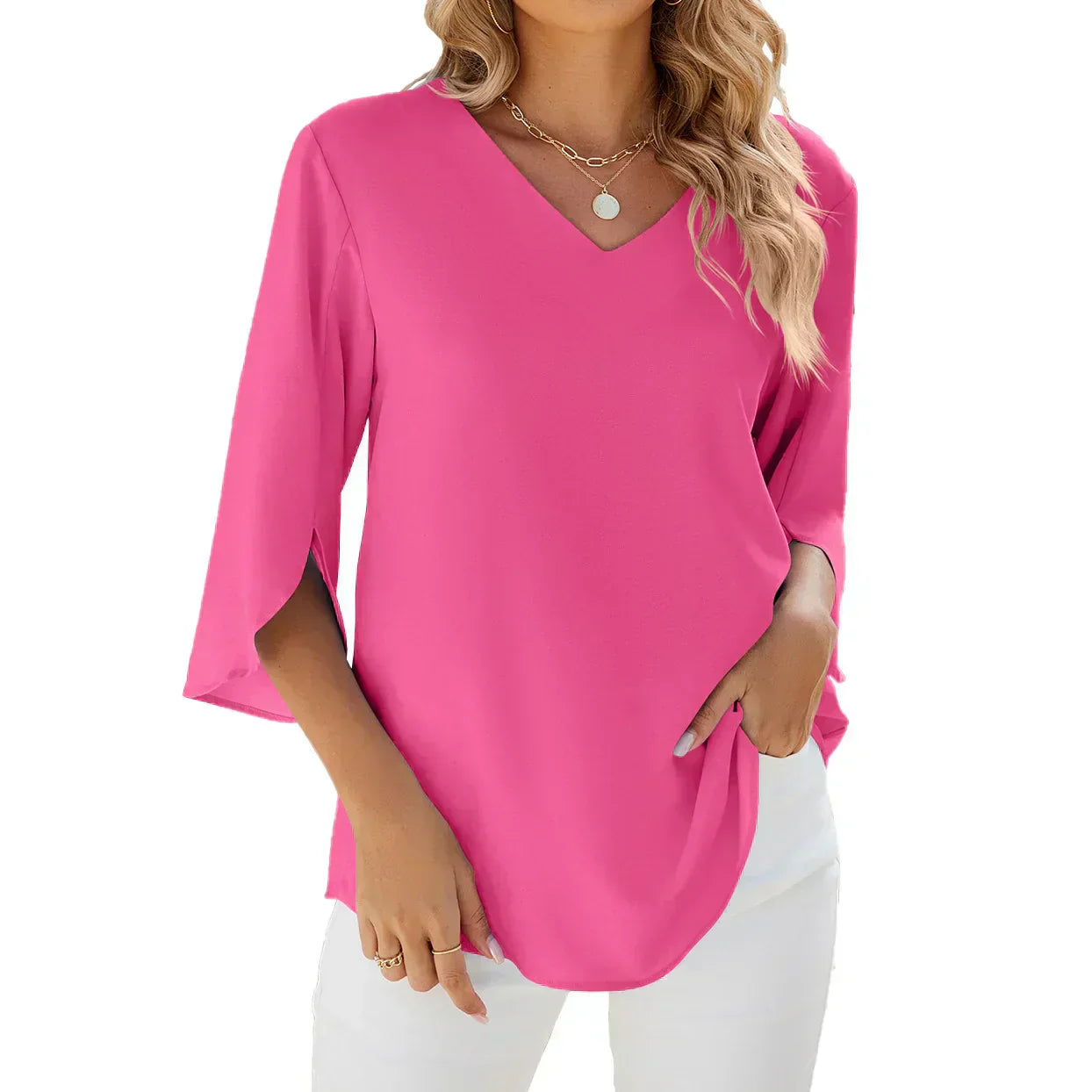 Women's 3/4 Sleeve V-Neck Summer Blouse | Comfortable