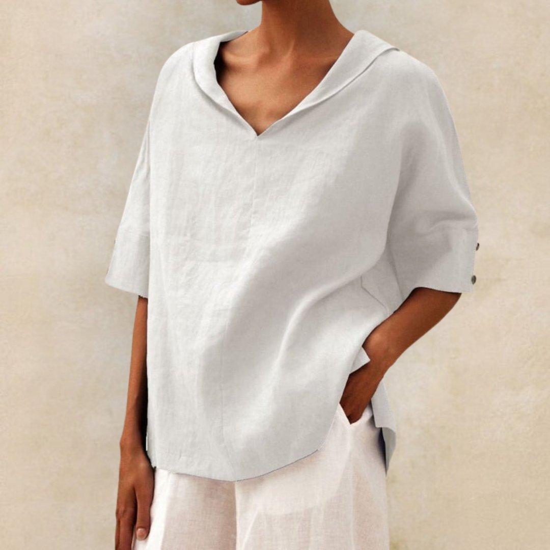 Martha | Women's Linen Shirt with V-Neck and Loose Fit