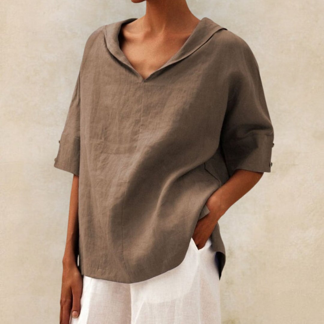 Martha | Women's Linen Shirt with V-Neck and Loose Fit