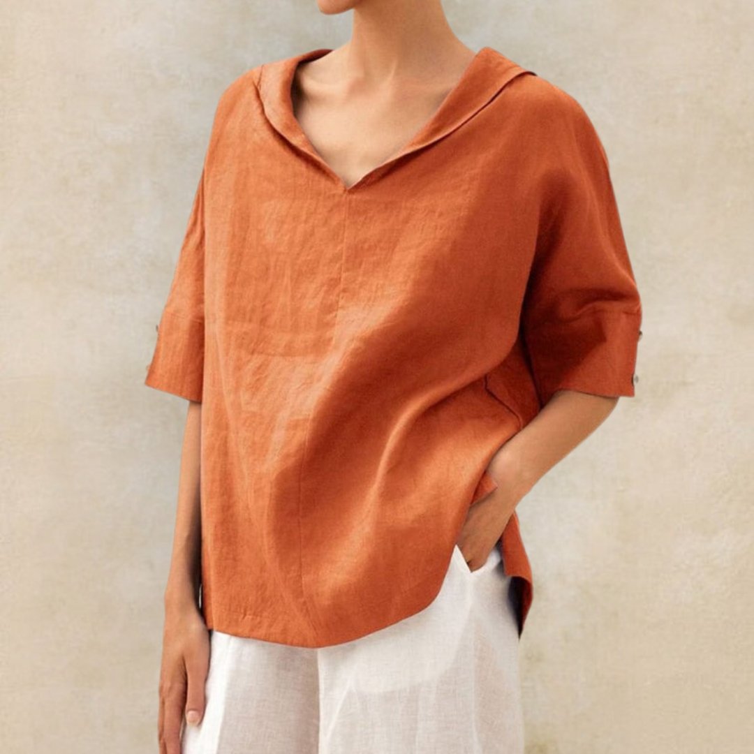 Martha | Women's Linen Shirt with V-Neck and Loose Fit