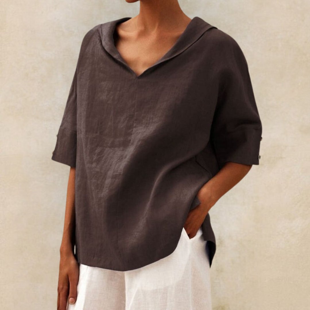 Martha | Women's Linen Shirt with V-Neck and Loose Fit