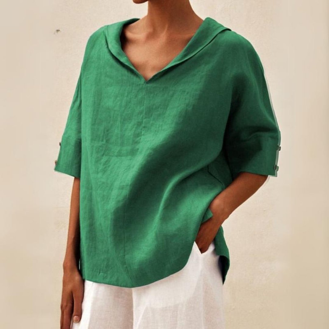 Martha | Women's Linen Shirt with V-Neck and Loose Fit